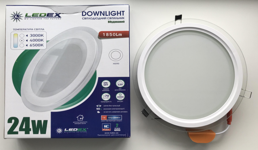 Світильник світлодіодний врізний коло Ledex 24 Вт 3000K 1850lm Тепле жовте світло (102962)