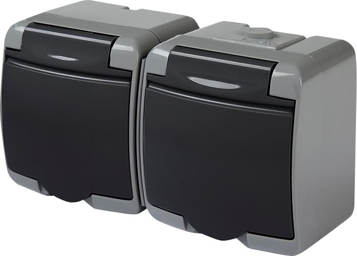 Розетка двойная ETI Hermetics RHE-2s-SRG IP54 с заземлением и крышкой 16А 250V Серо-графитовый (4668107)