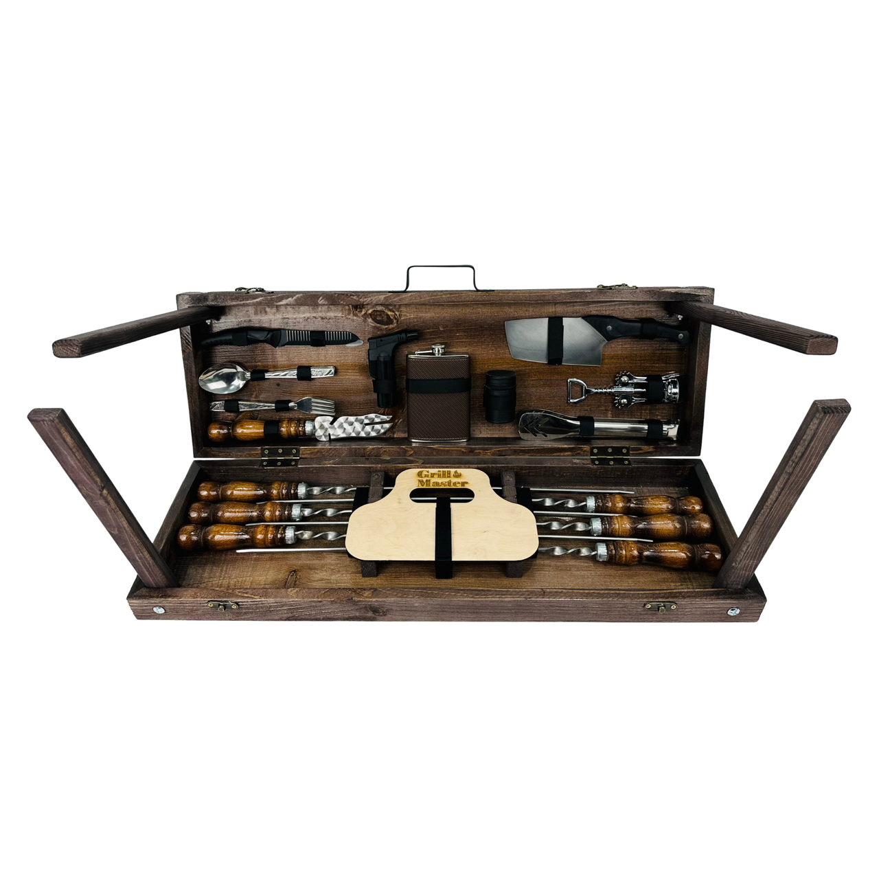 Набор шампуров в кейсе с аксессуарами Скаут с деревянными ручками