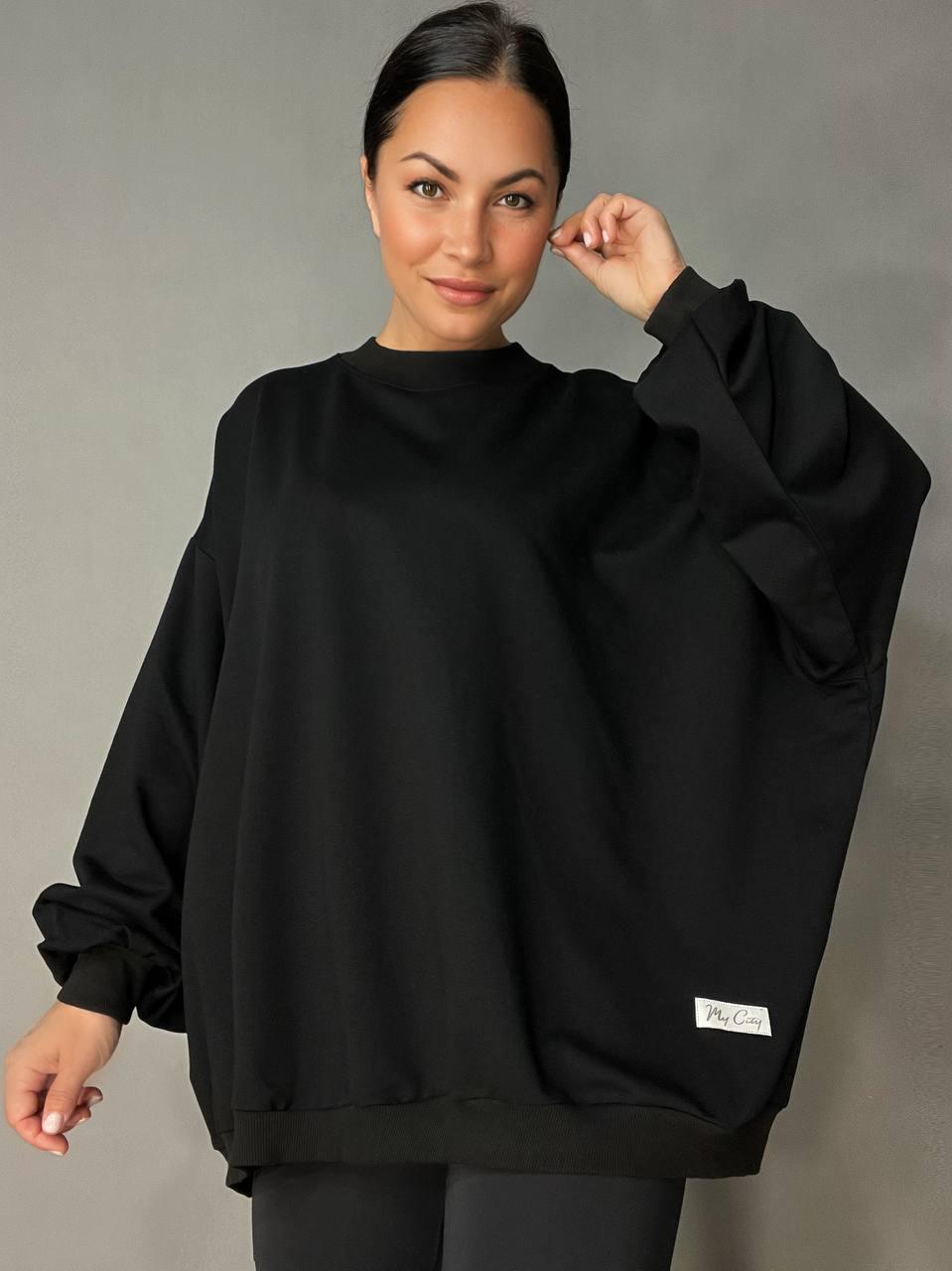 Світшот жіночий MY CITY 3044 широкий дуже вільного крою OS Чорний (1711) - фото 1 Світшот жіночий MY CITY 3044 широкий дуже вільного крою OS Чорний (1711) - фото 1