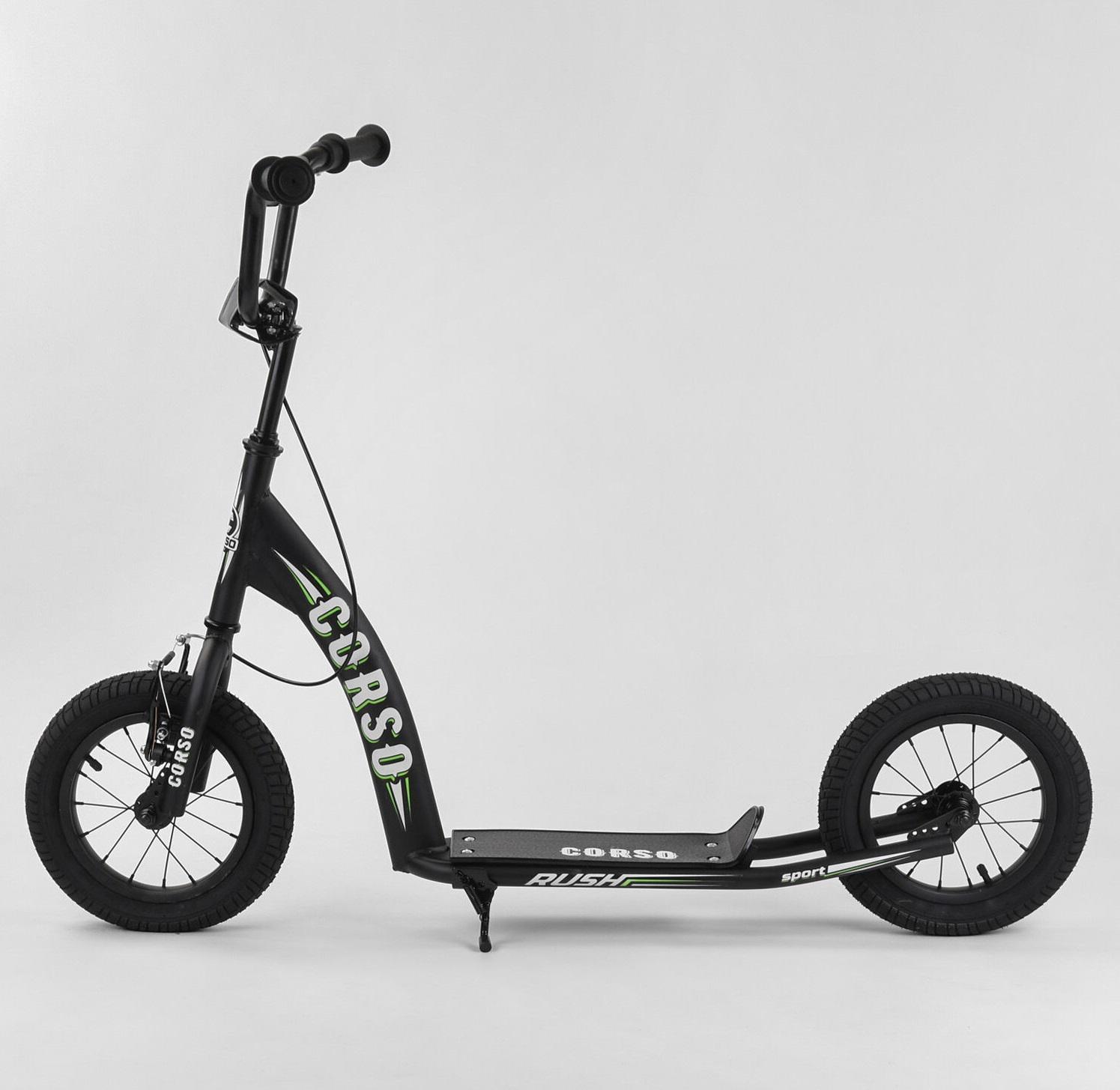 Самокат детский Corso надувные колеса 12" ручной передний тормоз Black (86792) - фото 2 Самокат детский Corso надувные колеса 12" ручной передний тормоз Black (86792) - фото 2