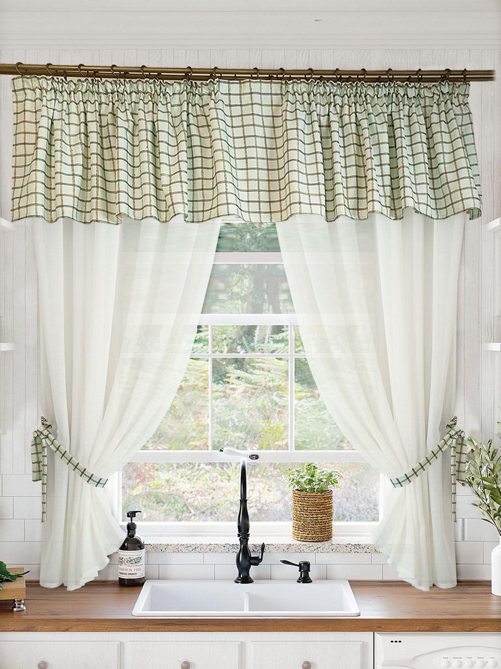 Комплект тюль на кухню Дублин 280х170 см лен Голубой/Белый (Dublin-Blue-white)