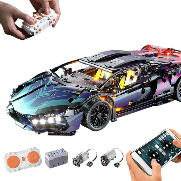 Конструктор гоночного автомобиля на радиоуправлении Lamborghini Cyberpunk с подсветкой 1314 дет. (22901203) - фото 12 Конструктор гоночного автомобиля на радиоуправлении Lamborghini Cyberpunk с подсветкой 1314 дет. (22901203) - фото 12