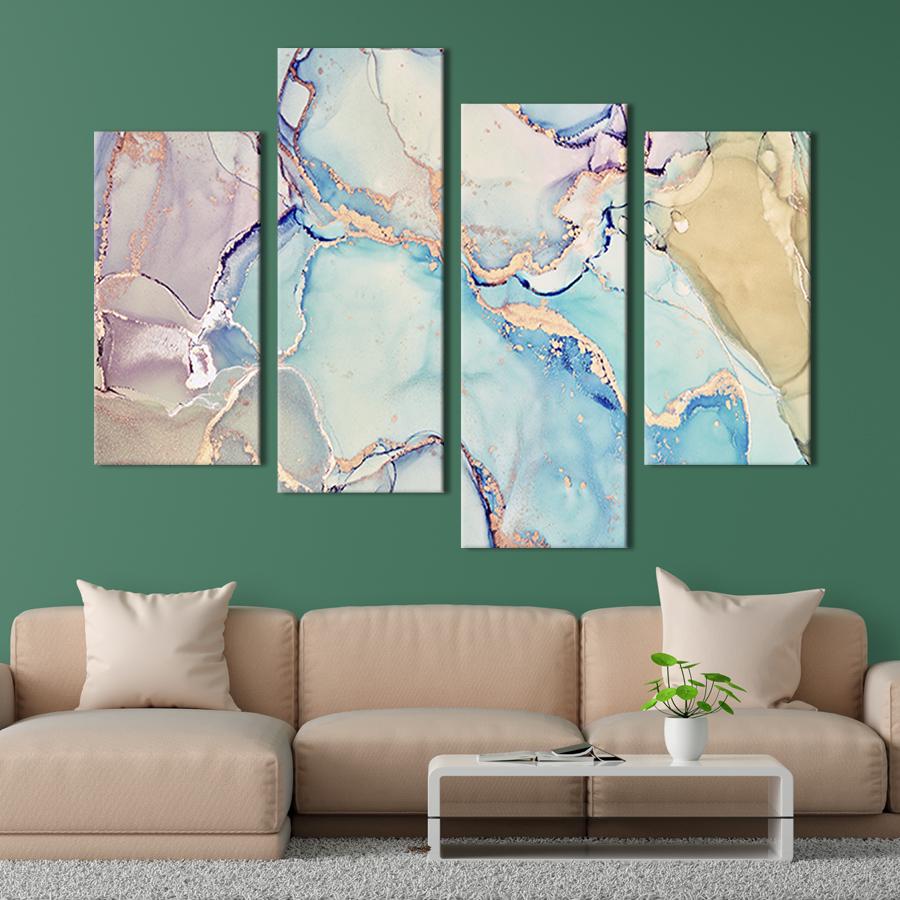 Картина модульна з 4 частин Золотий рожево-блакитний мармур XL 149x106 см (59-42)