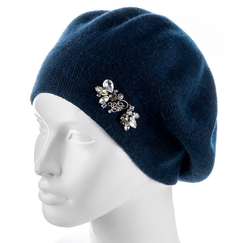 Берет женский Actrics WH778 из ангоры двойной на ножке с камнями L/57-58 Синий