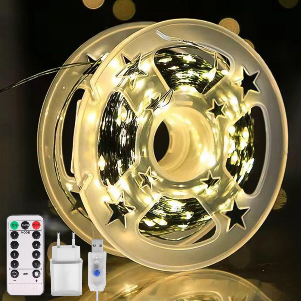 Гирлянда нить Роса с пультом на катушке 2000 LED от USB и сети 220 В зеленый провод 8 режимов 200 м