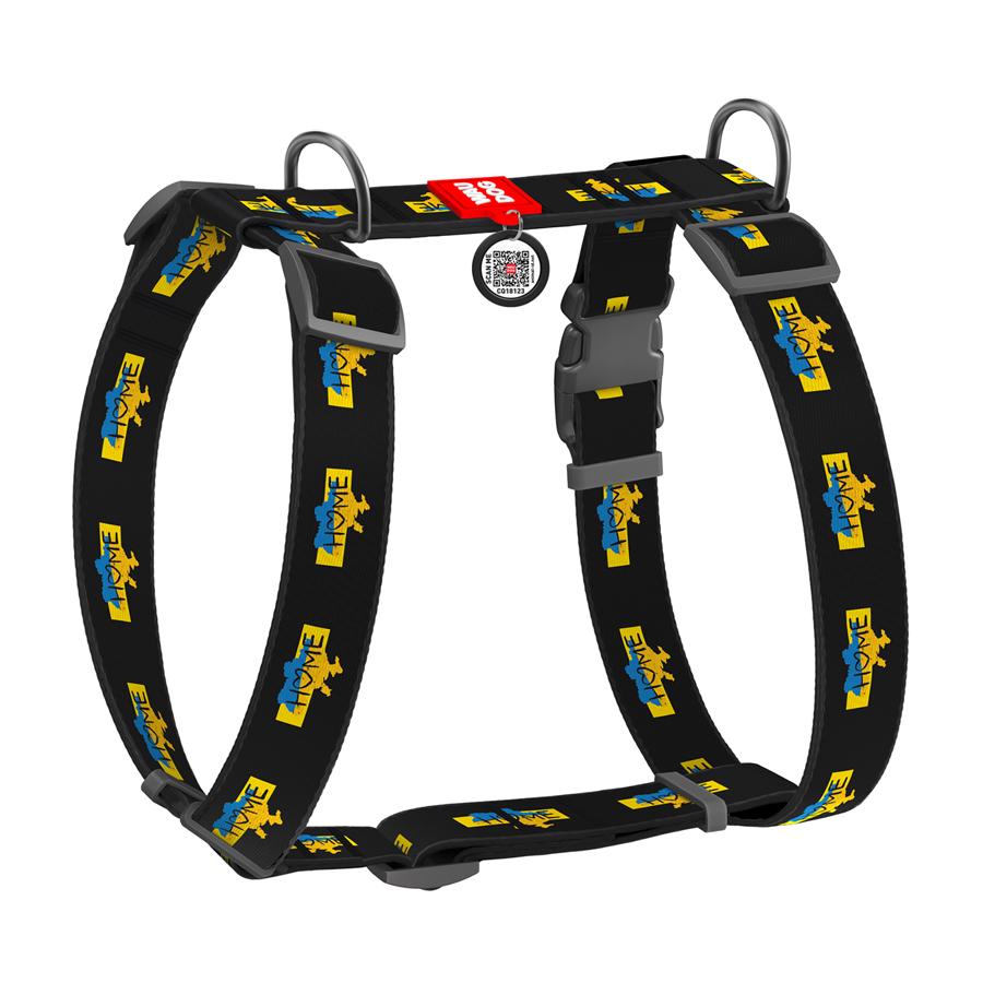 Шлея для собак анатомическая Waudog Nylon Дом с QR-паспортом XL 35 мм А 55-95 см/В 70-110 см Black (323-0230)