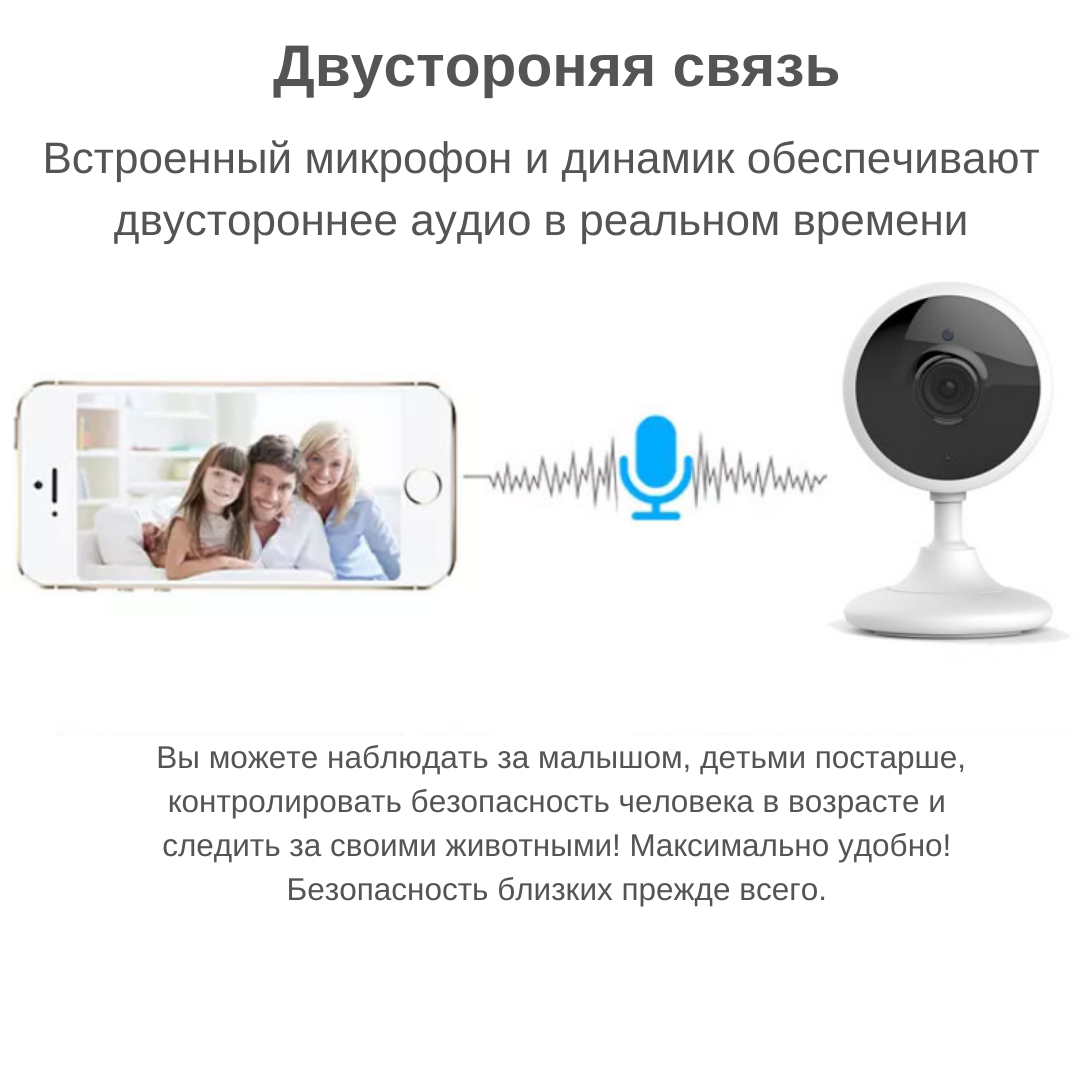 Відеоняня Smarteye 1920x1080 HD Wi-Fi Wi-Fi 702J з нічним баченням двостороннім аудіо зв'язком і датчиком руху White - фото 6