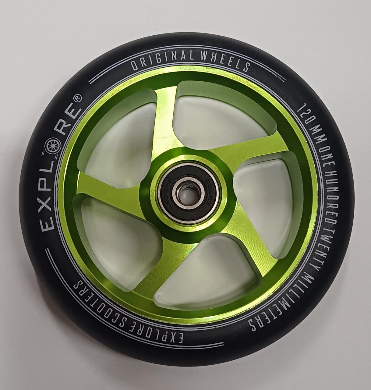 Колесо для трюкового самокату Explore дюралевий литий диск 120 мм Зелений (2679718112)