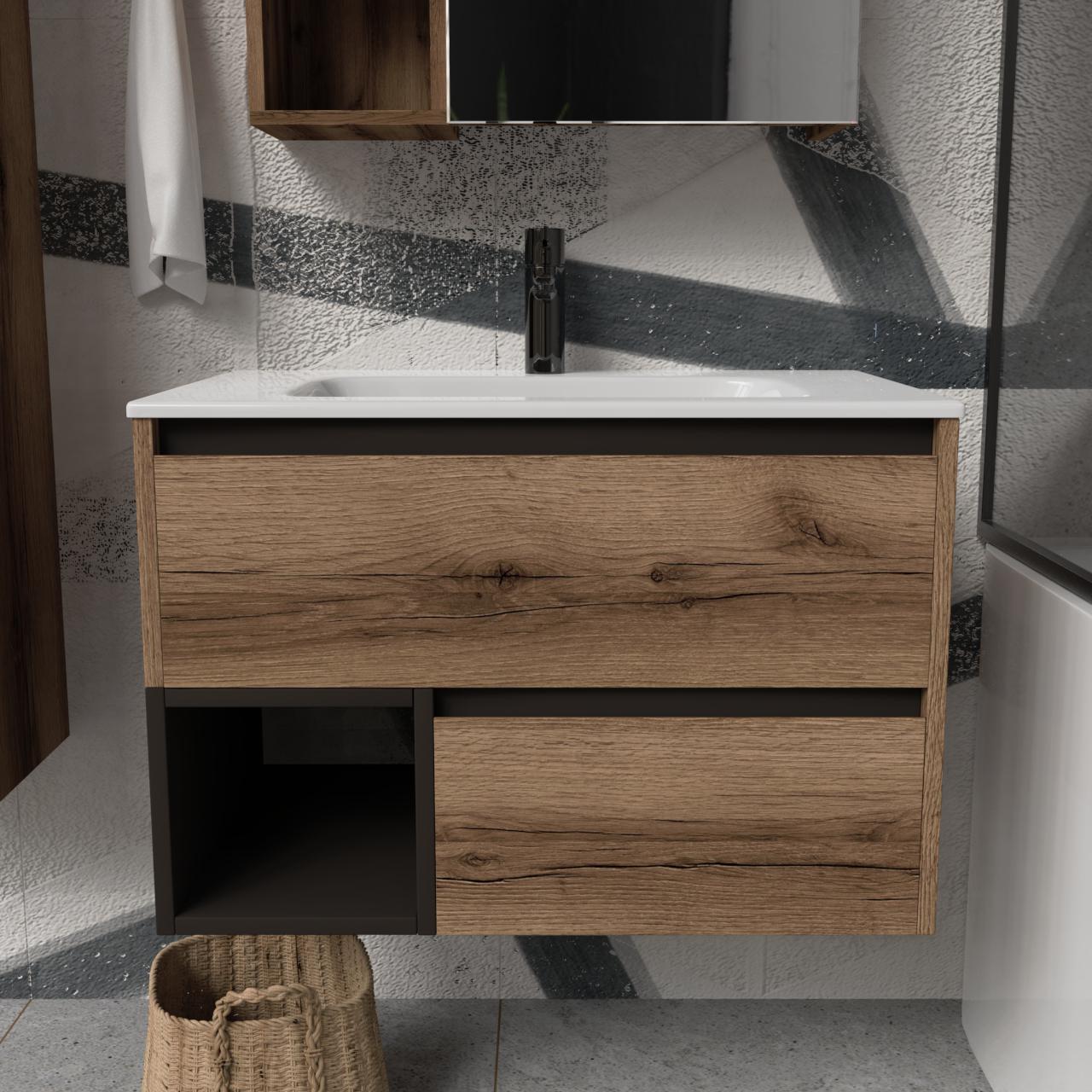 Тумба подвесная с раковиной MVK Vostok Craft 80 В2 800х450х530 мм Дуб темный (c280dt) - фото 1