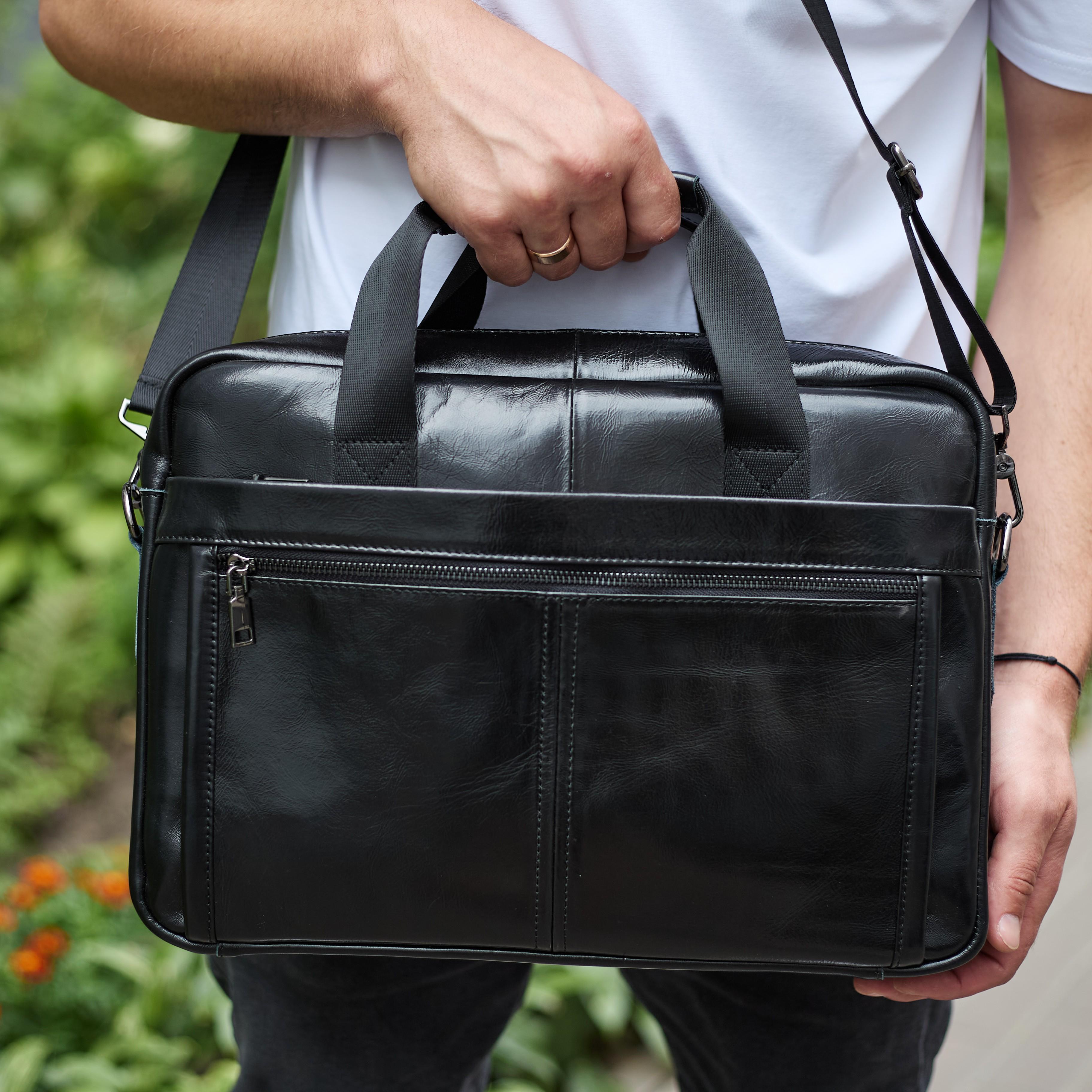 Портфель-сумка мужской Tiding Bag кожаный 38х28х8 см Черный (59058)