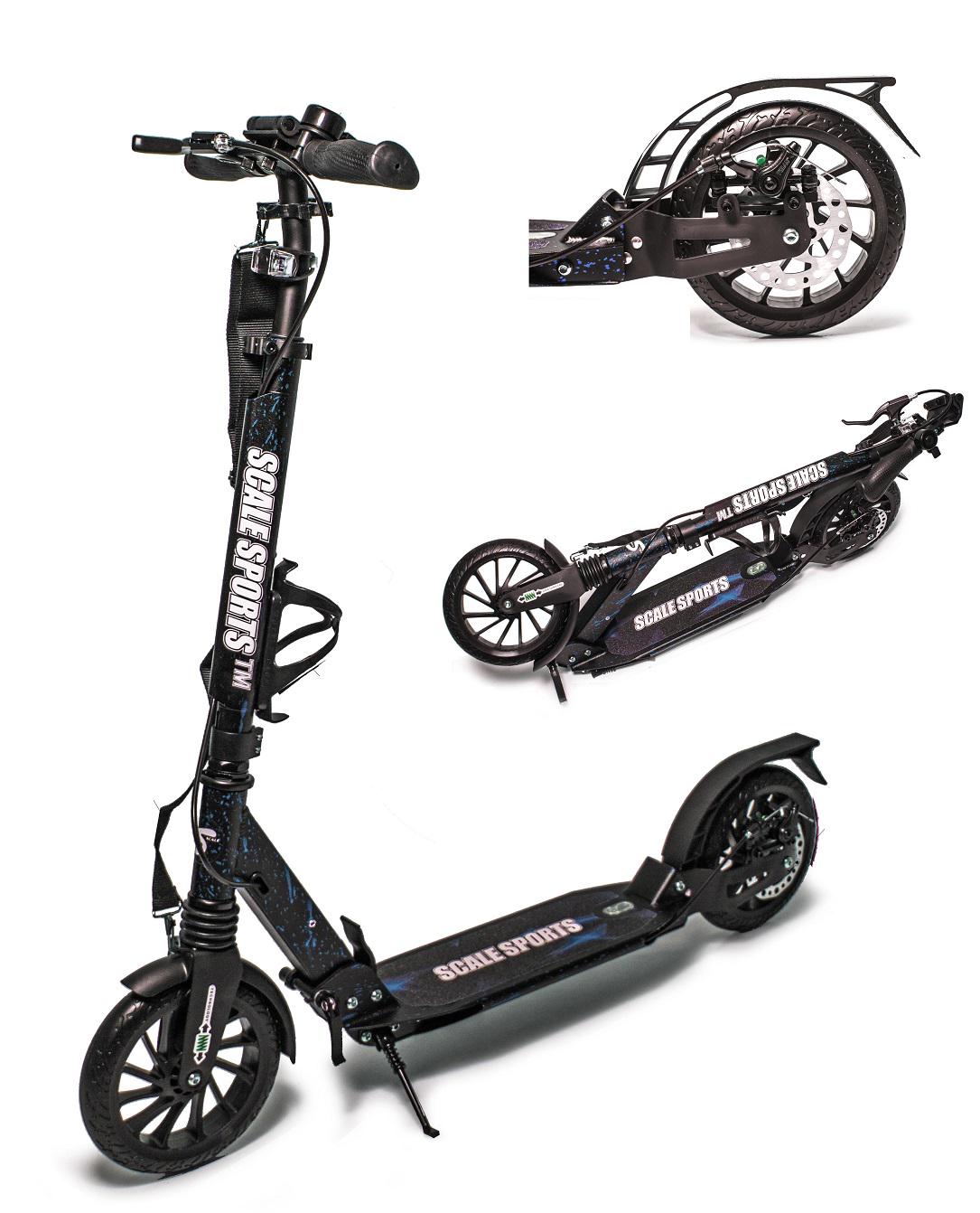 Самокат двухколесный Scale Sports колеса PU 200 мм 2 амортизатора/алюминиевая рама/дисковый тормоз Black (1192181876) - фото 2 Самокат двухколесный Scale Sports колеса PU 200 мм 2 амортизатора/алюминиевая рама/дисковый тормоз Black (1192181876) - фото 2