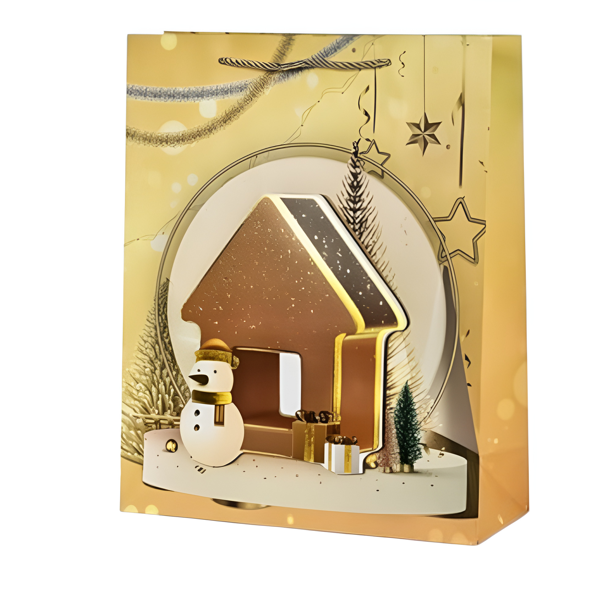 Подарунковий пакет з ручками Stenson New Year 3D 26х32х10 см Жовтий (R96628-M)