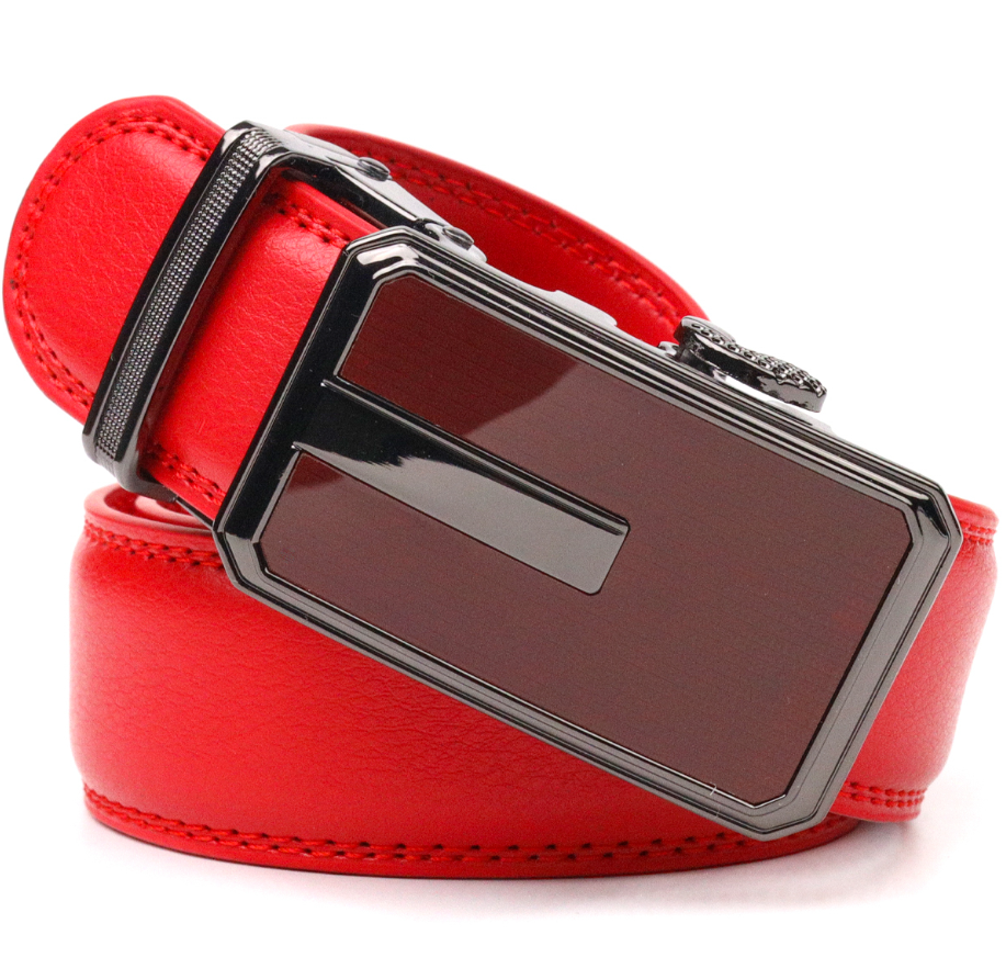 Ремень с пряжкой-автомат VINTAGE Leather Belt 20220 из натуральной кожи Красный (55267)