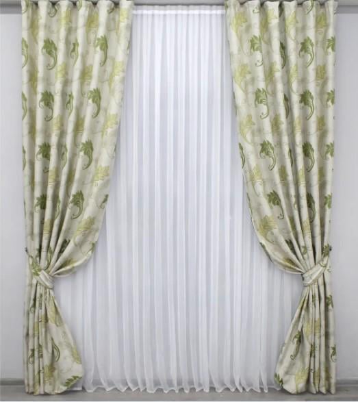 Комплект штор лен 2,7x1,5 м 2 шт. Бежевый/Оливковый (1295ш)