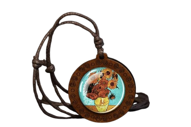 Підвіска дерев'яна із скляною вставкою Соняхи (00155)