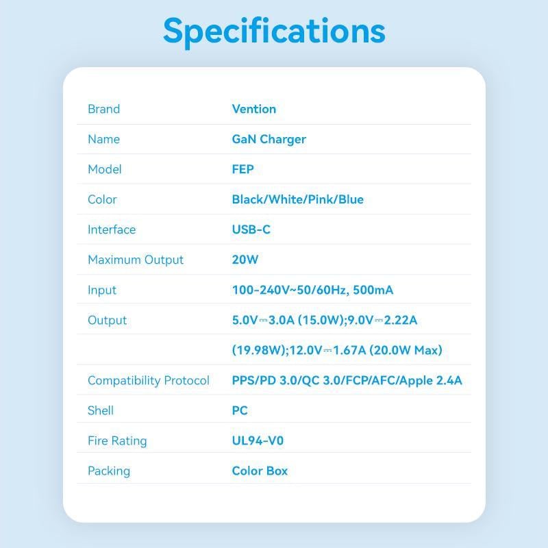Зарядное устройство для Vention 20W GaN III Type-C 1C EU быстрая зарядка 20Вт Черный (FEPB0-EU) - фото 8 Зарядное устройство для Vention 20W GaN III Type-C 1C EU быстрая зарядка 20Вт Черный (FEPB0-EU) - фото 8