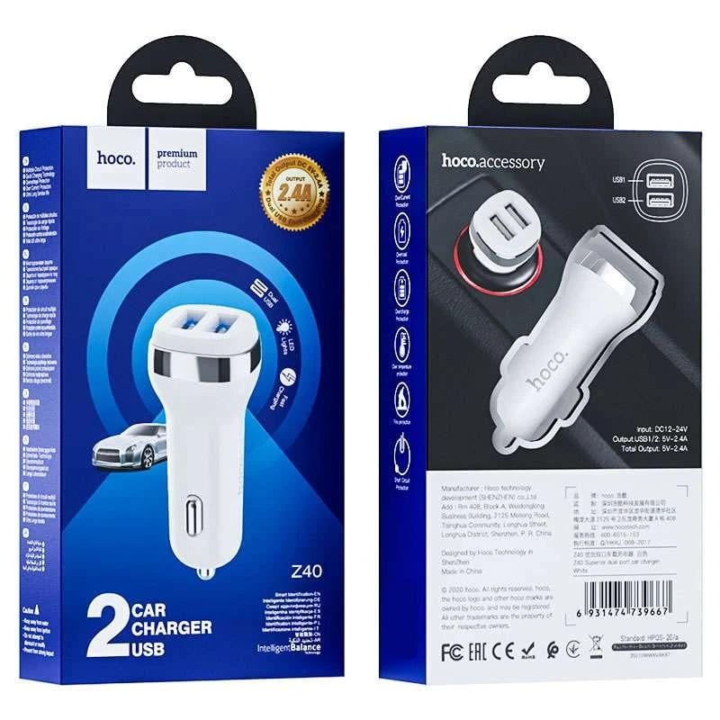 Зарядний пристрій Hoco Z40 2 USB/2,4A White (Z40-1-W) - фото 4