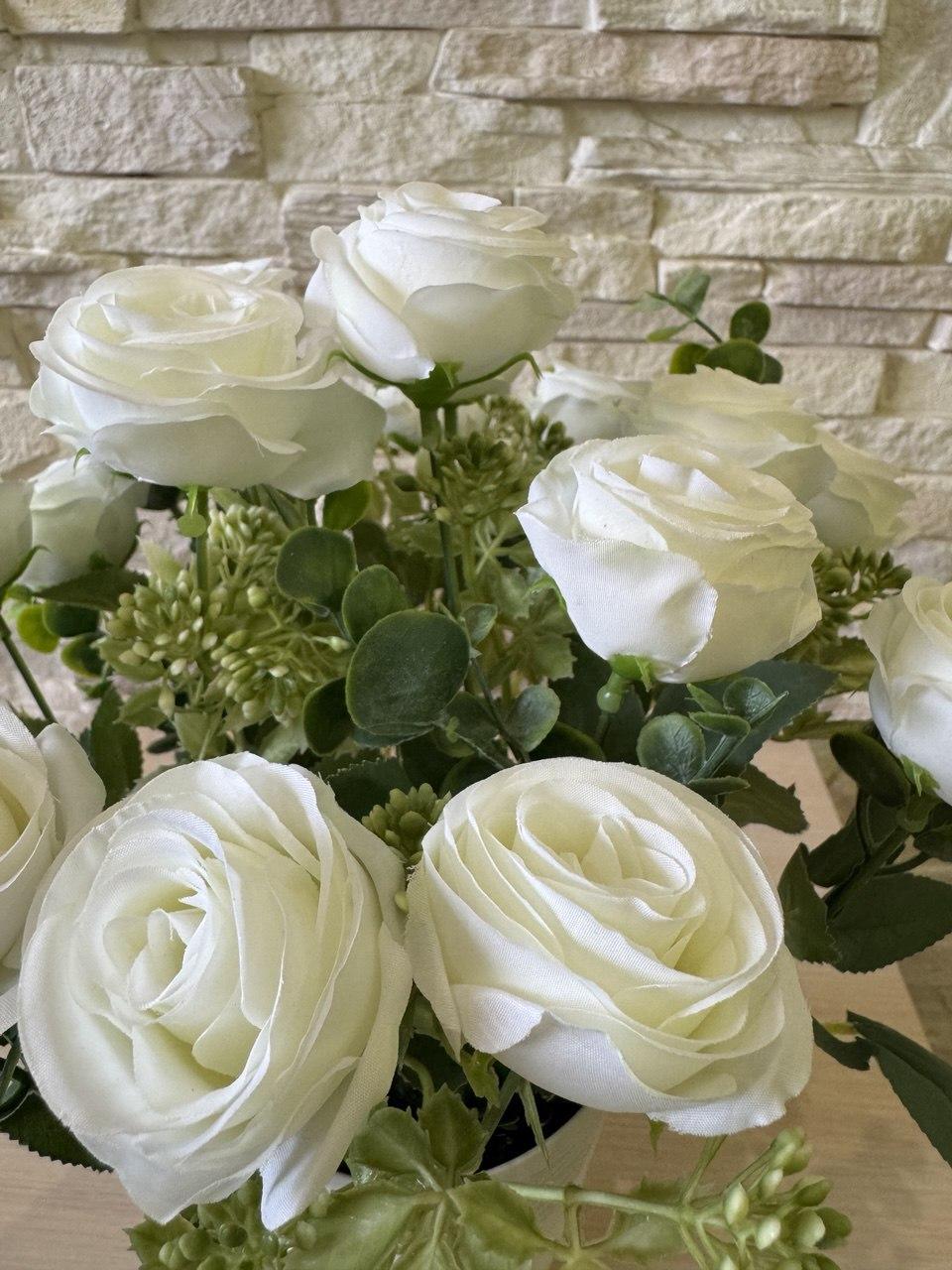 Букет троянди в кашпо ПЛАСТМАКС Білий (R0201) - фото 4