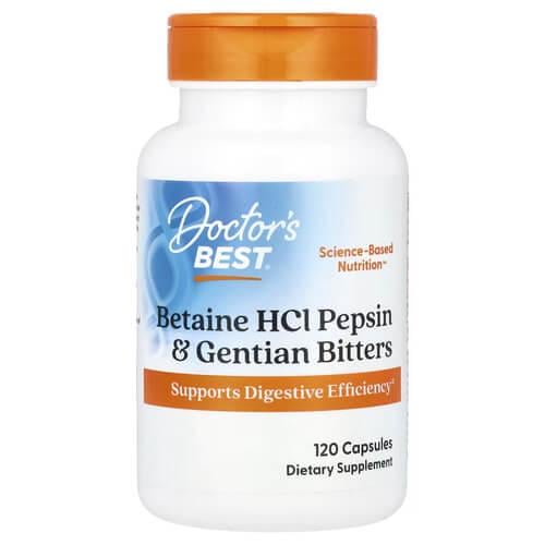 Бетаин Doctor's Best Betaine HCL Pepsin & Gentian Bitters 120 Capsules (DRB-00163)