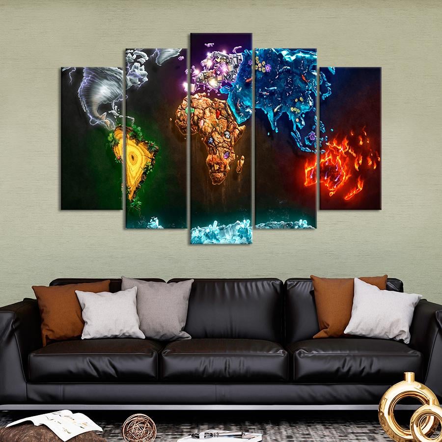 Картина карта Стихии природы на карте мира 112x68 см (A1369-5)