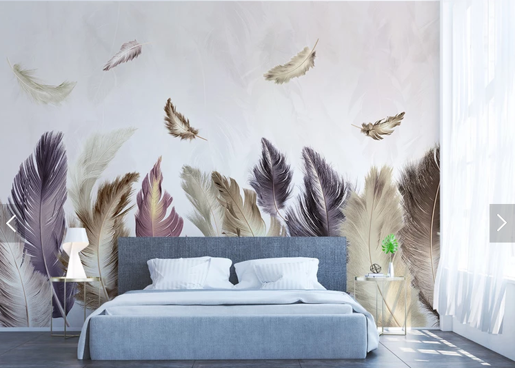 Фотообои флизелиновые абстракция для спальни/зала/кухни Перья в кремовой гамме