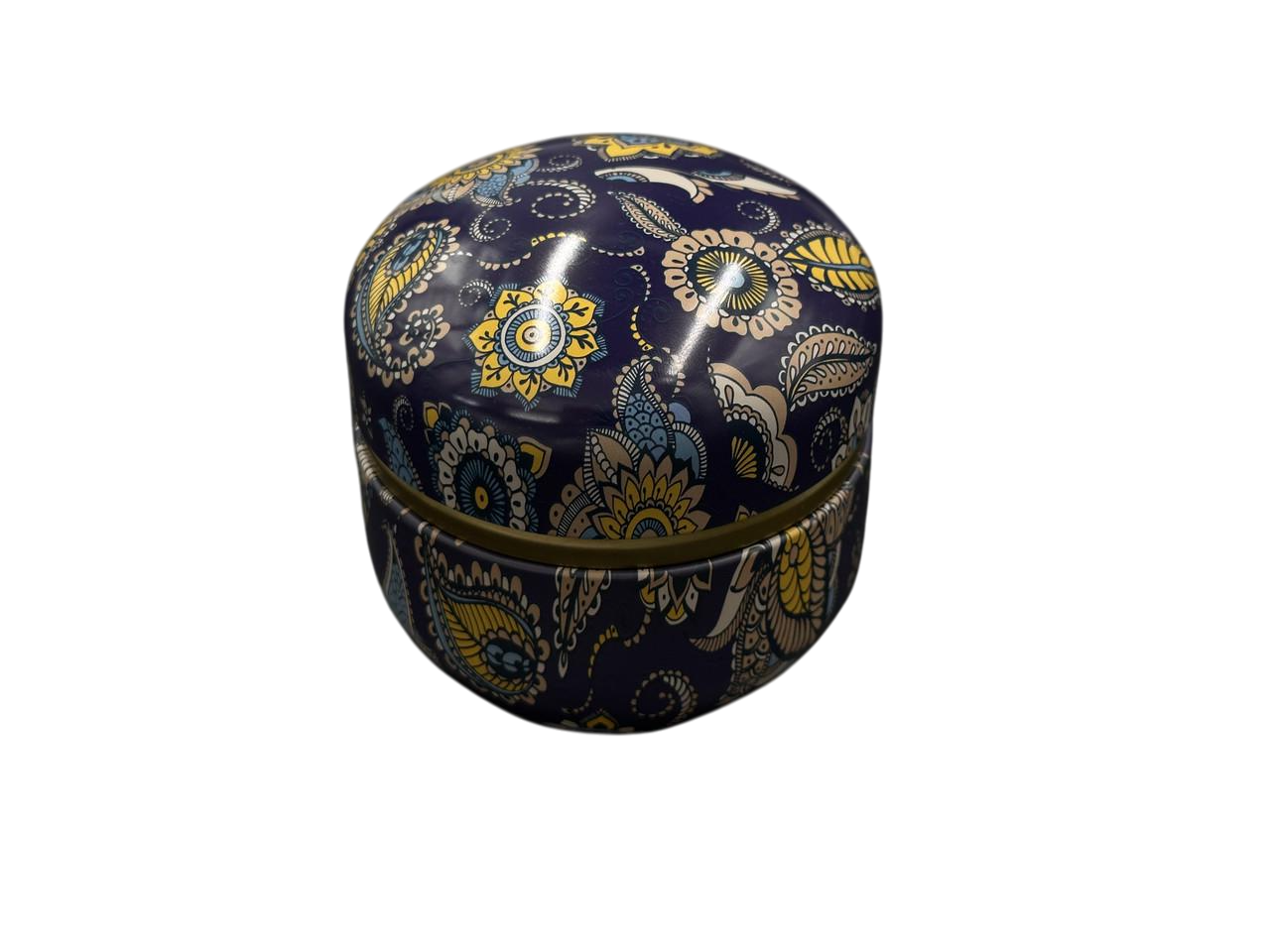 Коробка подарочная с цветочным принтом металлическая круглая 8,5х8,5х8,5 см Темно-синий (GL-133)