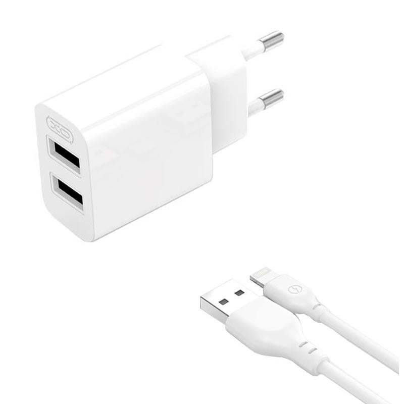 Зарядное устройство сетевое Xo L109 с двумя USB-A портами 5V/2.4A с кабелем USB-A to Lightning Белый (27676369)