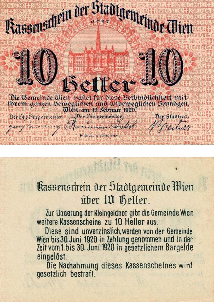 Коллекционная банкнота Австрия 10 геллеров 1920 UNC Вена PR58 (Б13143)