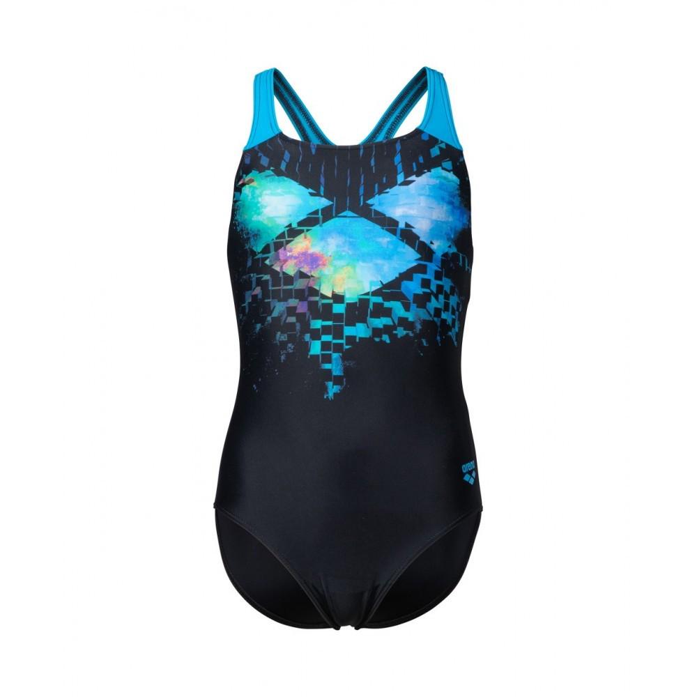 Купальник закрытый для девочек Arena MULTI PIXELS SWIMSUIT SWIM PRO 152 см Черный/Синий/Голубой (006679-580 152) - фото 1