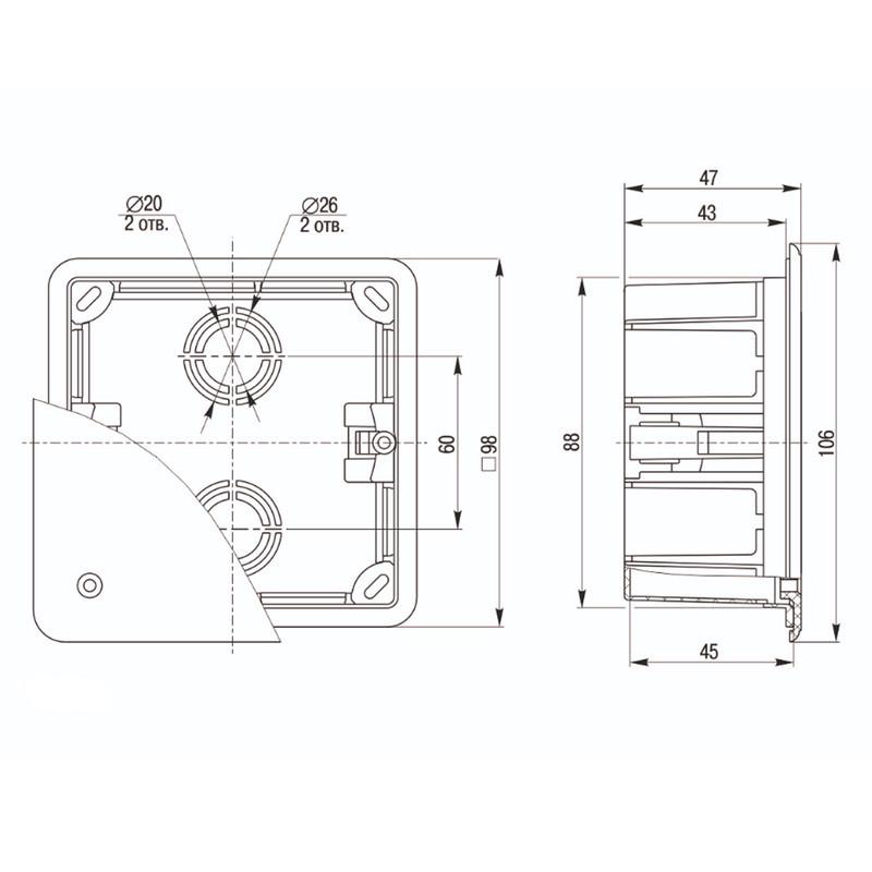 Розподільча коробка УЕК внутрішня 2 вводи цегла-бетон IP20 ABS КМ41001 92х92х40 мм (UKT11-092-092-040) - фото 2 Розподільча коробка УЕК внутрішня 2 вводи цегла-бетон IP20 ABS КМ41001 92х92х40 мм (UKT11-092-092-040) - фото 2