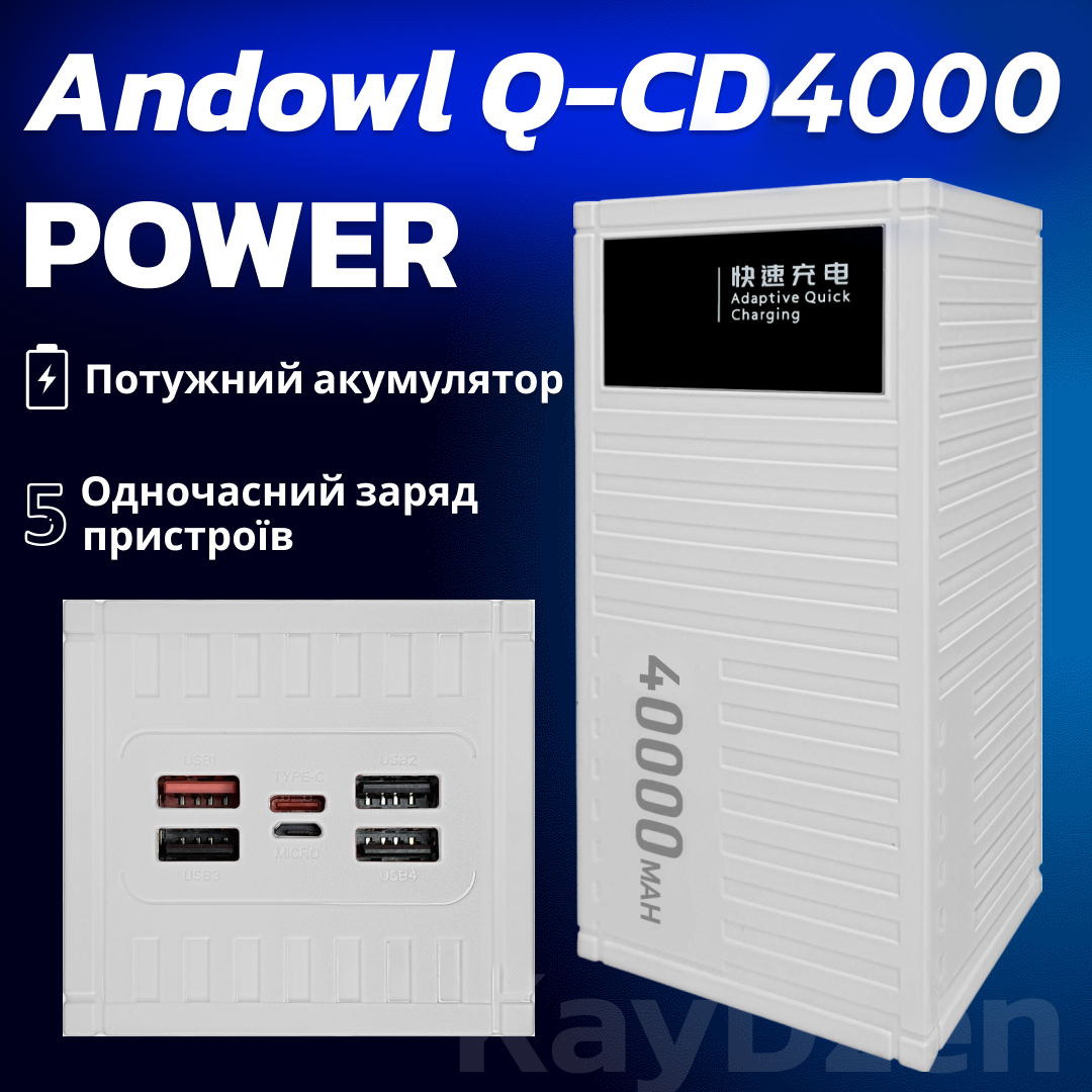 Повербанк Andowl Q-CD4000 40000 mAh быстрая зарядка QC3.0 PD30W Белый (d86fc914) - фото 3 Повербанк Andowl Q-CD4000 40000 mAh быстрая зарядка QC3.0 PD30W Белый (d86fc914) - фото 3