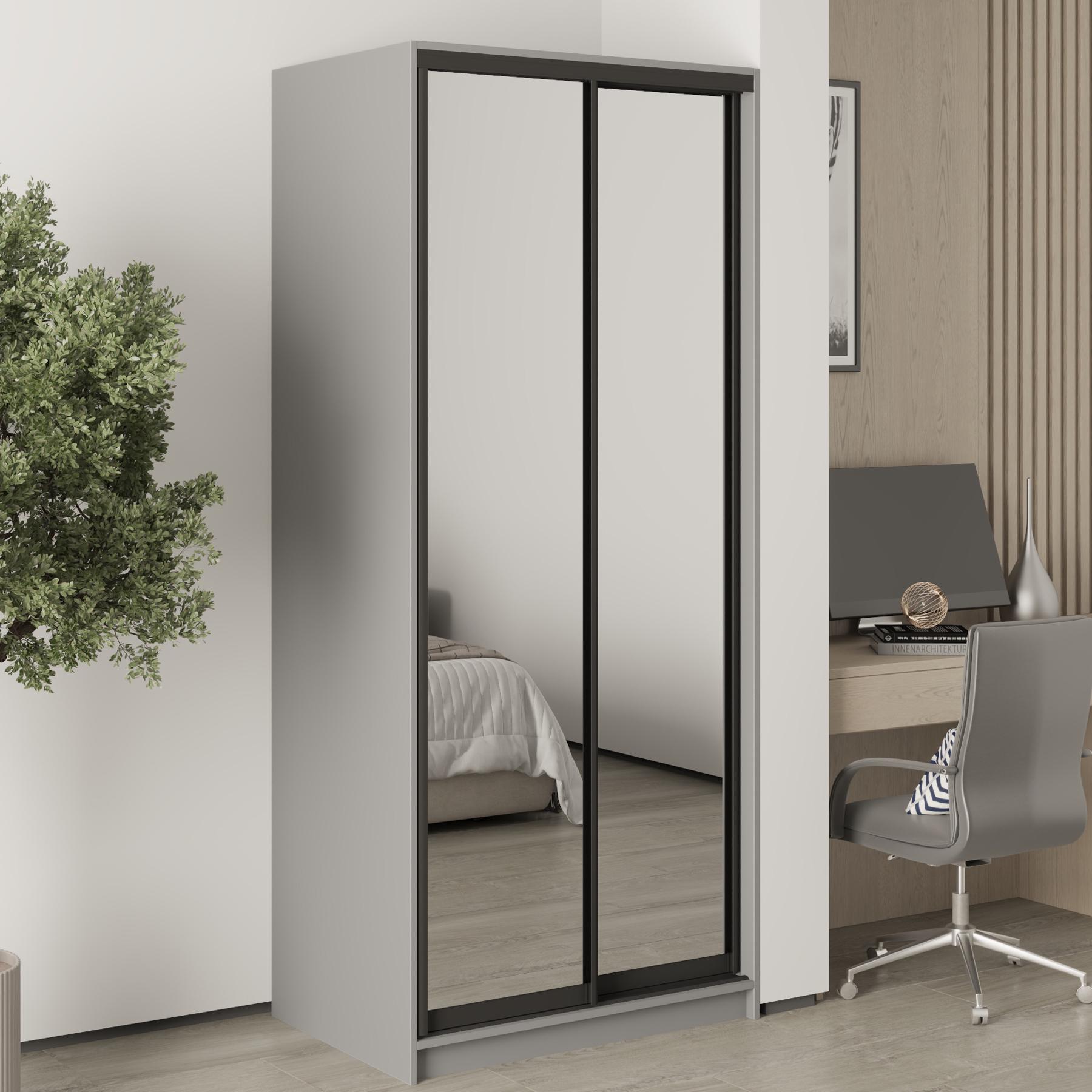 Шкаф-купе двухдверный MebelStar Уни BG 2 зеркала 90x45x210 см Серая мышка (MBS-11442)