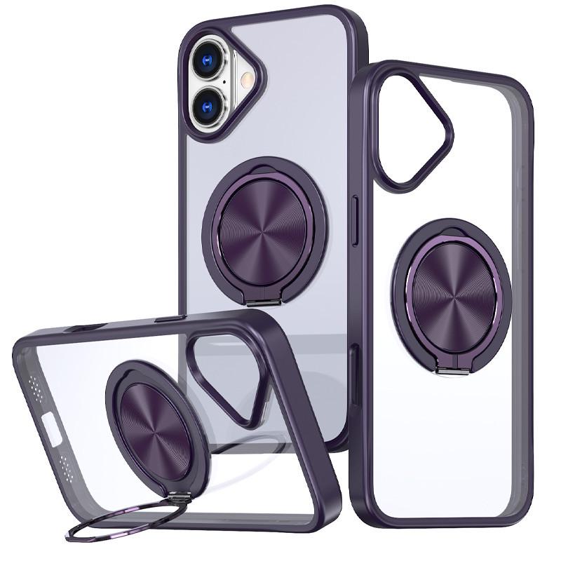 Протиударний чохол TPU+PC Metal Ring with MagSafe для Apple iPhone 16 (6.1") Темно-фіолетовий