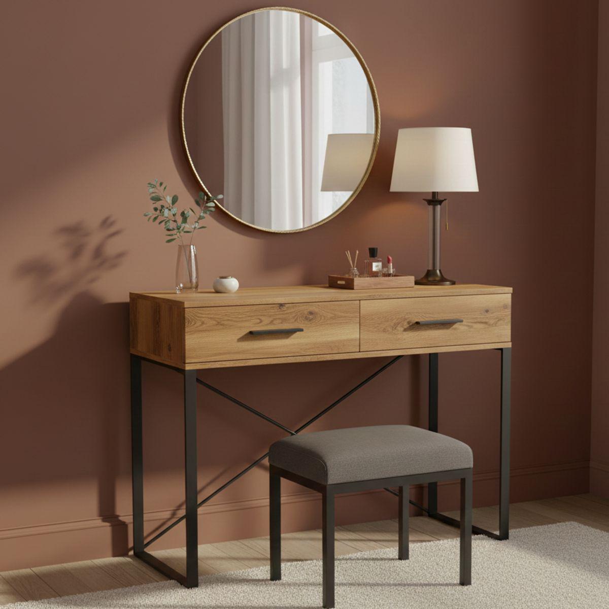 Туалетний столик у стилі лофт AiH Ascet 2 шухляди ламіноване ДСП/металеві ніжки 102х77,5х42,5 см Дуб Бароко (AS13080000030)