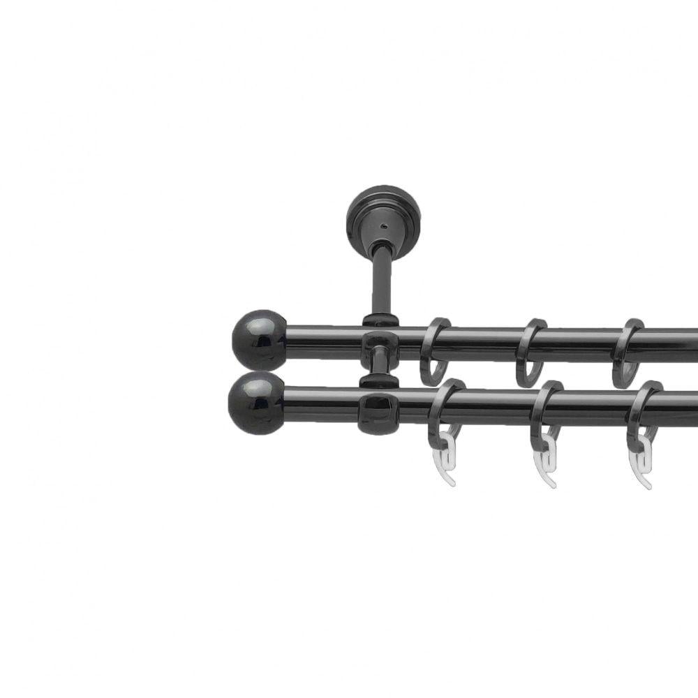 Карниз металлический Orvit Шар Болонь двухрядный открытый/гладкая труба/кольцо фасонное металлическое Оникс 16/16 мм 240 см (4714280)