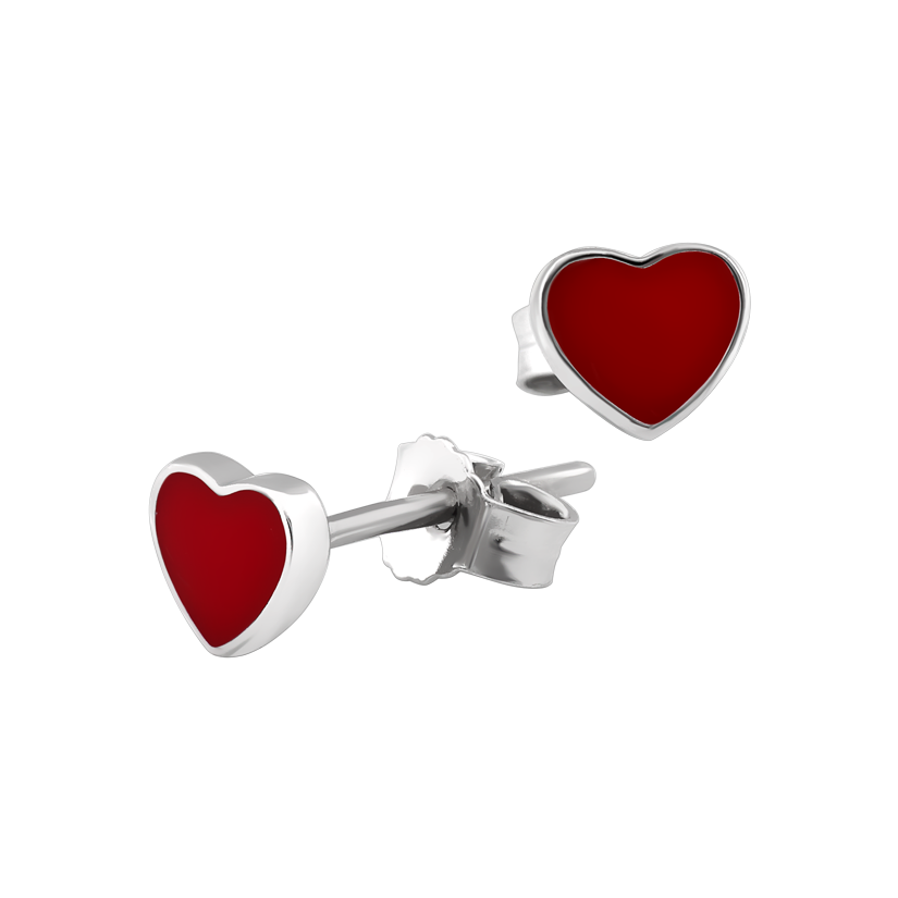 Серьги серебряные пусеты Сердечка с эмалью без камней