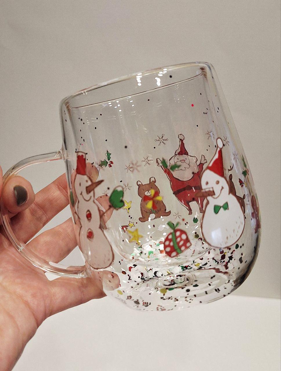 Кружка з подвійного скла Новорічна-2 300 мл (1748) - фото 4 Кружка з подвійного скла Новорічна-2 300 мл (1748) - фото 4