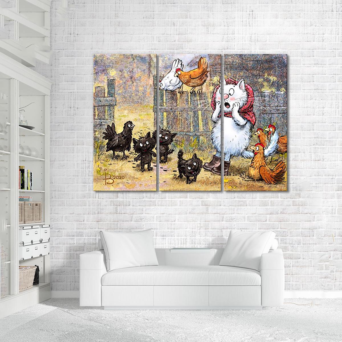 Модульная картина Три чумазых чертенка 3 модуля 80x120 см