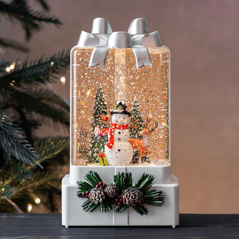 Новогодний фонарь с подсветкой и музыкой Праздничный подарок 18 см (9240-016)
