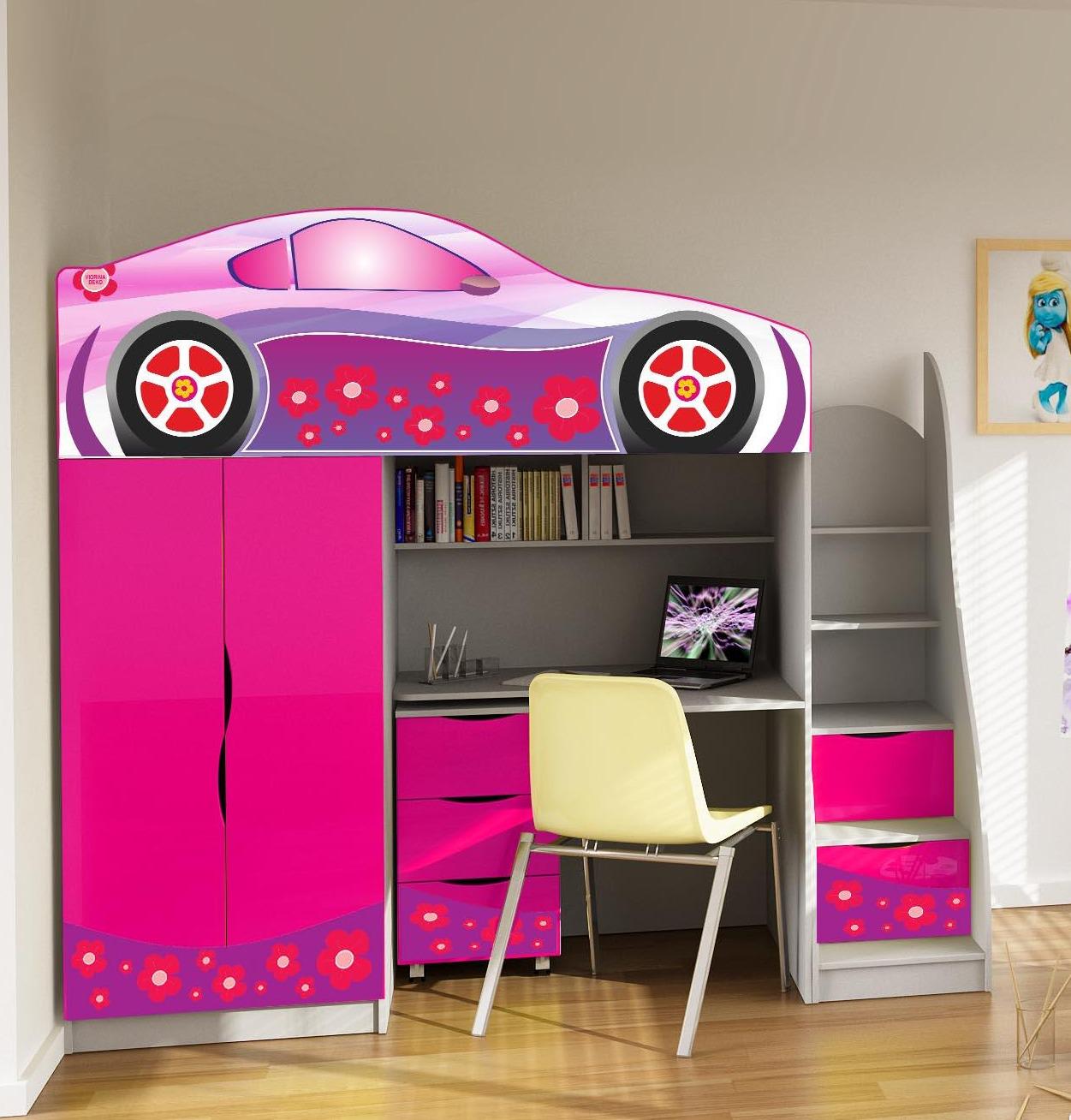 Кровать комната Viorina-Deko BR EVO 1 № 1 80х170 см с тумбой комодом Малиновый (22348)