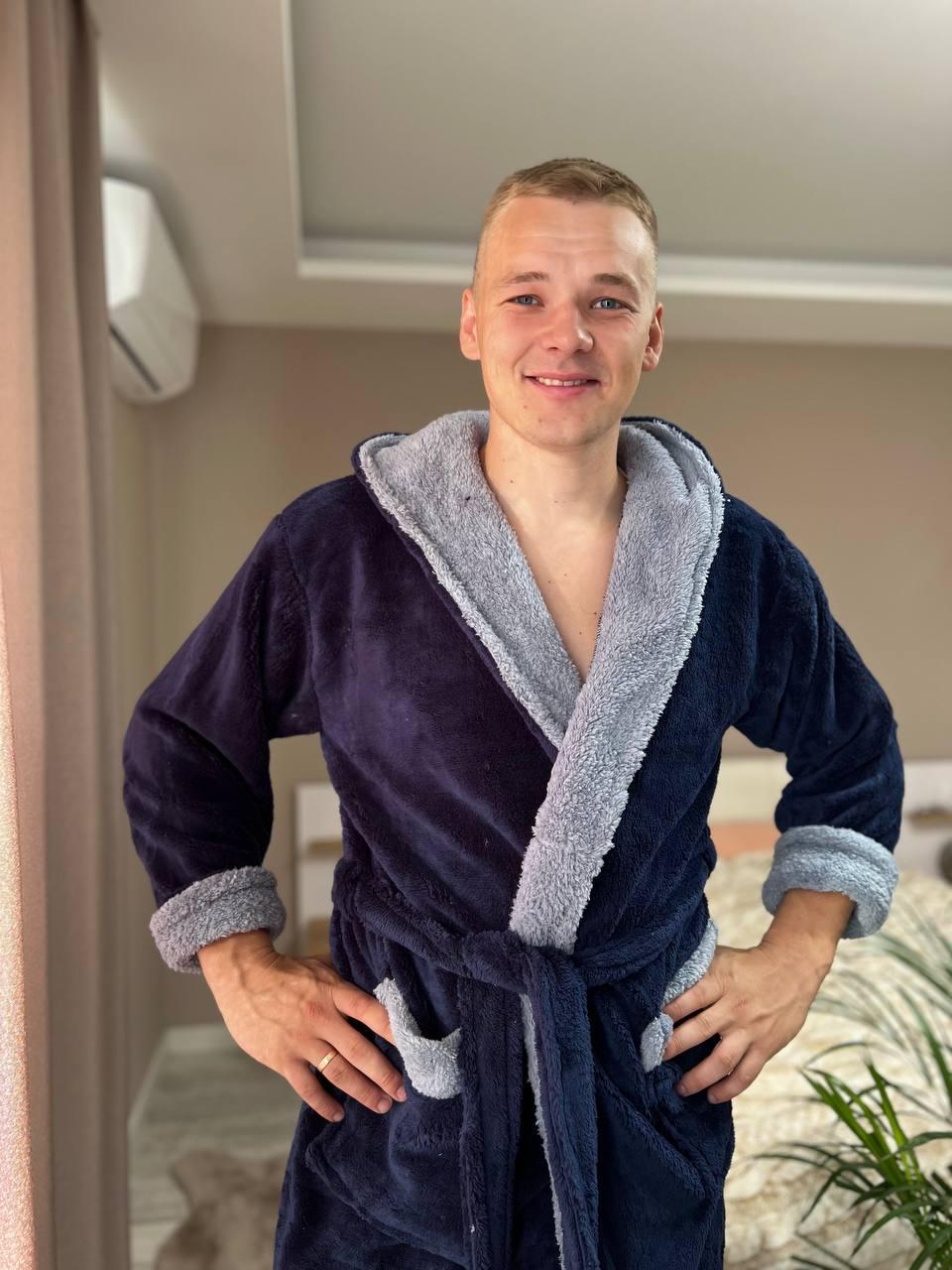 Халат мужской махровый XXXL Синий (22936583) - фото 2 Халат мужской махровый XXXL Синий (22936583) - фото 2