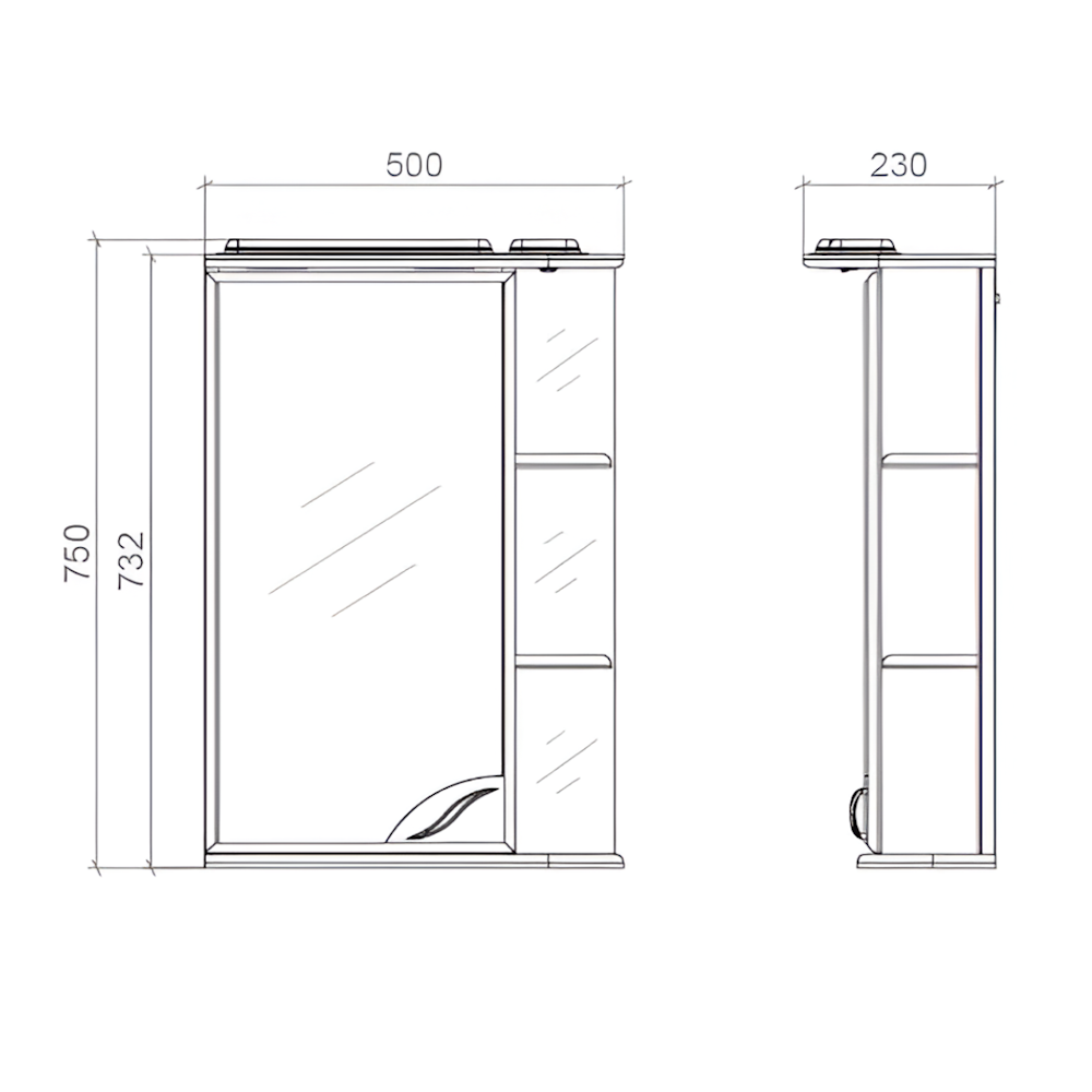 Шафа у ванну дзеркальна Van Mebles 750x500 L з підсвічуванням прямокутна (MRT-000002244) - фото 2