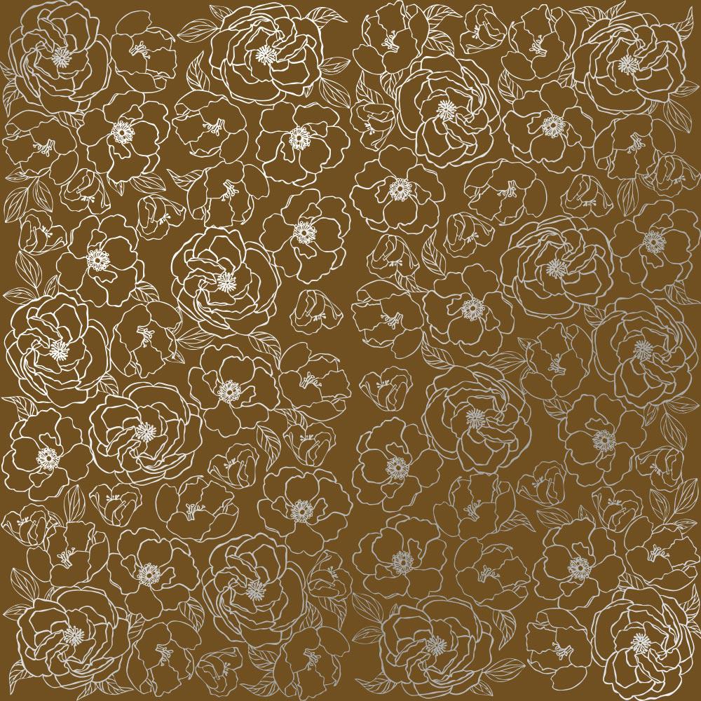 Лист бумаги односторонний Silver Pion с серебряным тиснением 30,5х30,5 см Milk Chocolate