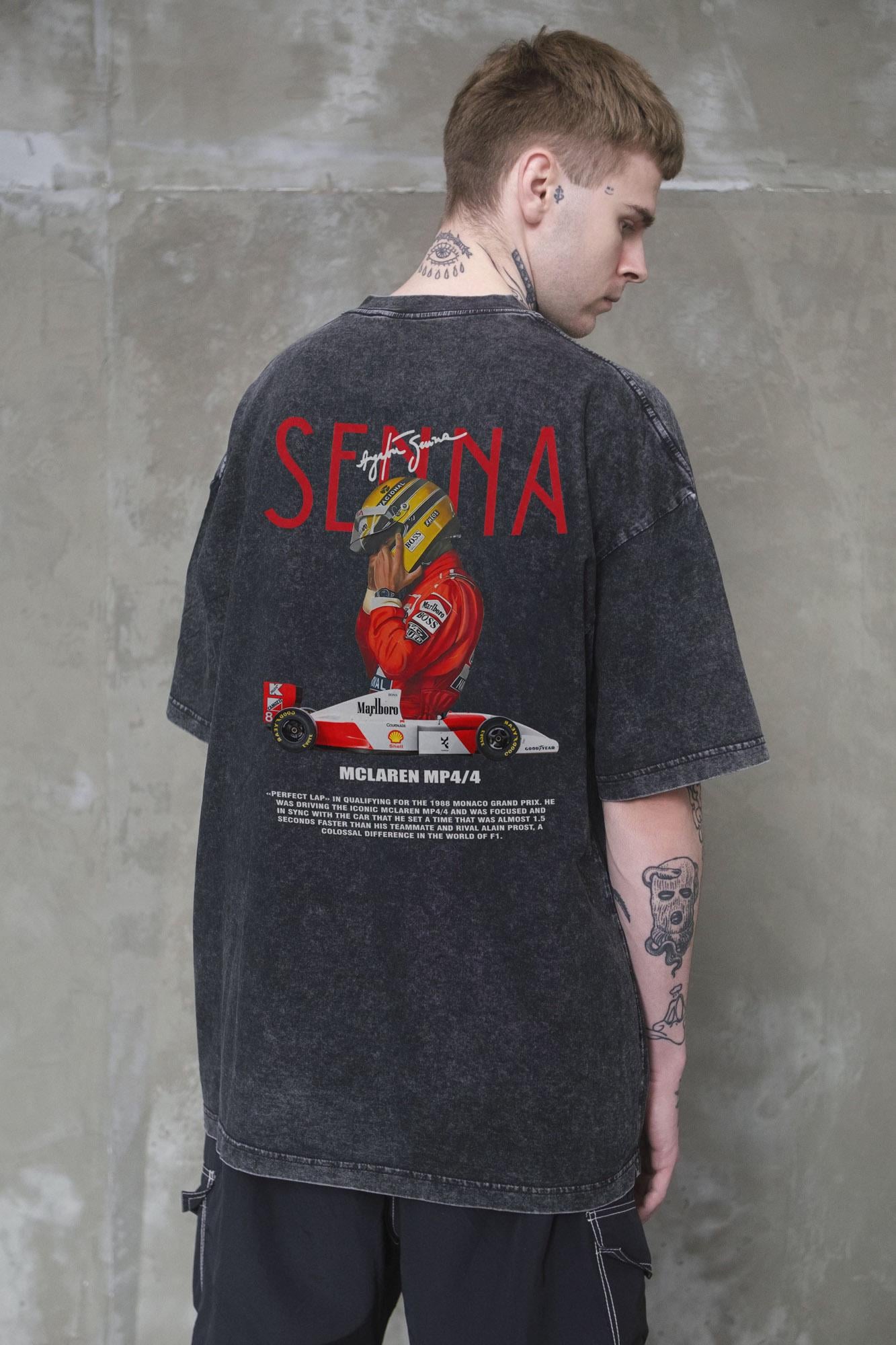Футболка вываренная Without Washed Оверсайз с принтом Senna L/XL Black (L/XL 8056158 8056159)