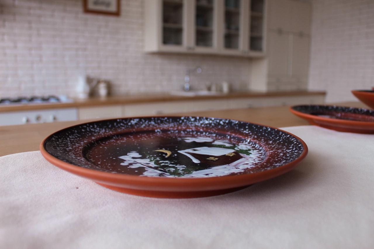 Тарілка глиняна порційна Різдвяна Зима d 20 см з ручним розписом - фото 2 Тарілка глиняна порційна Різдвяна Зима d 20 см з ручним розписом - фото 2