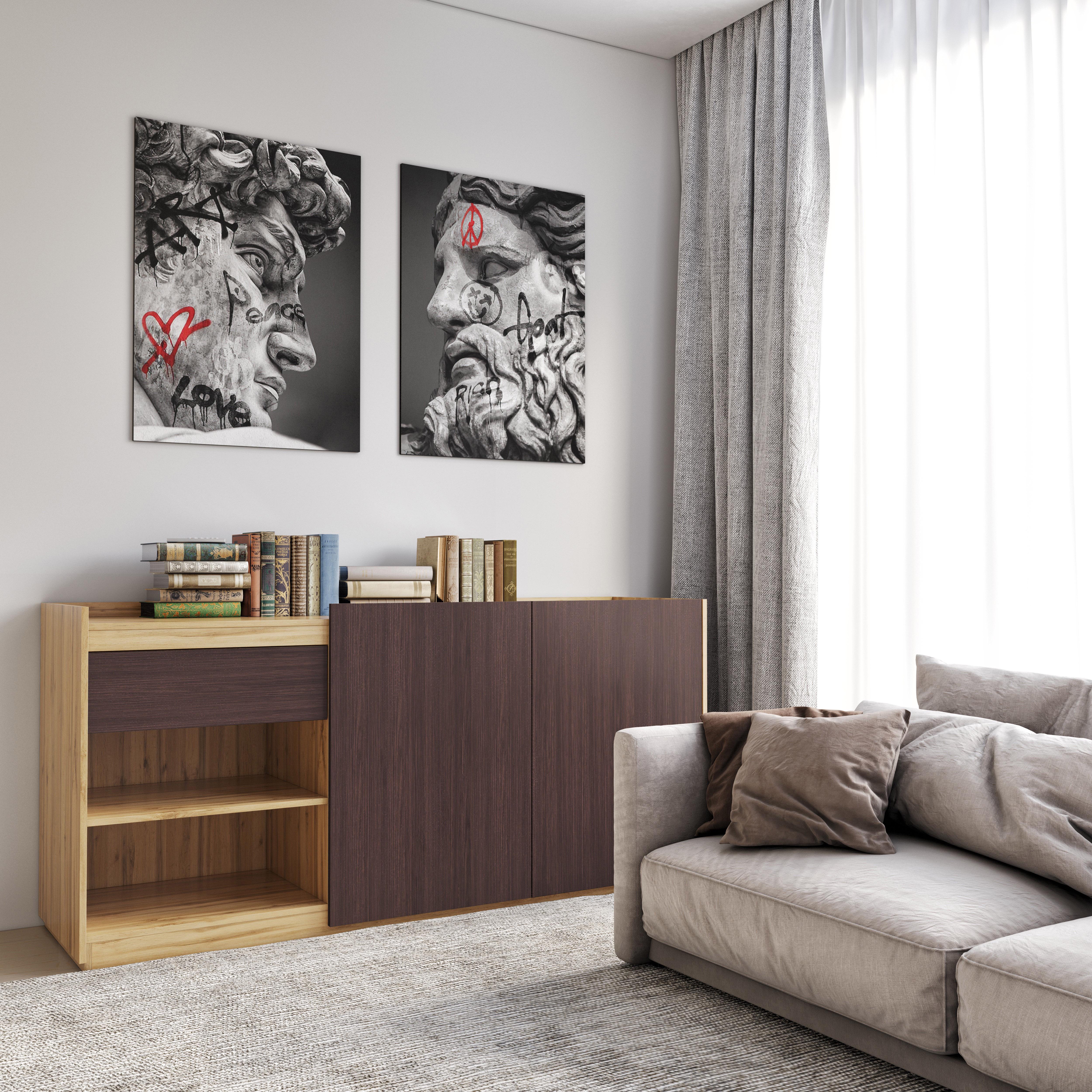 Комод в гостиную с ящиком и дверями 1840x860x500 мм Дуб аппалачи/Венге темный (mrs-3-ap-vg)