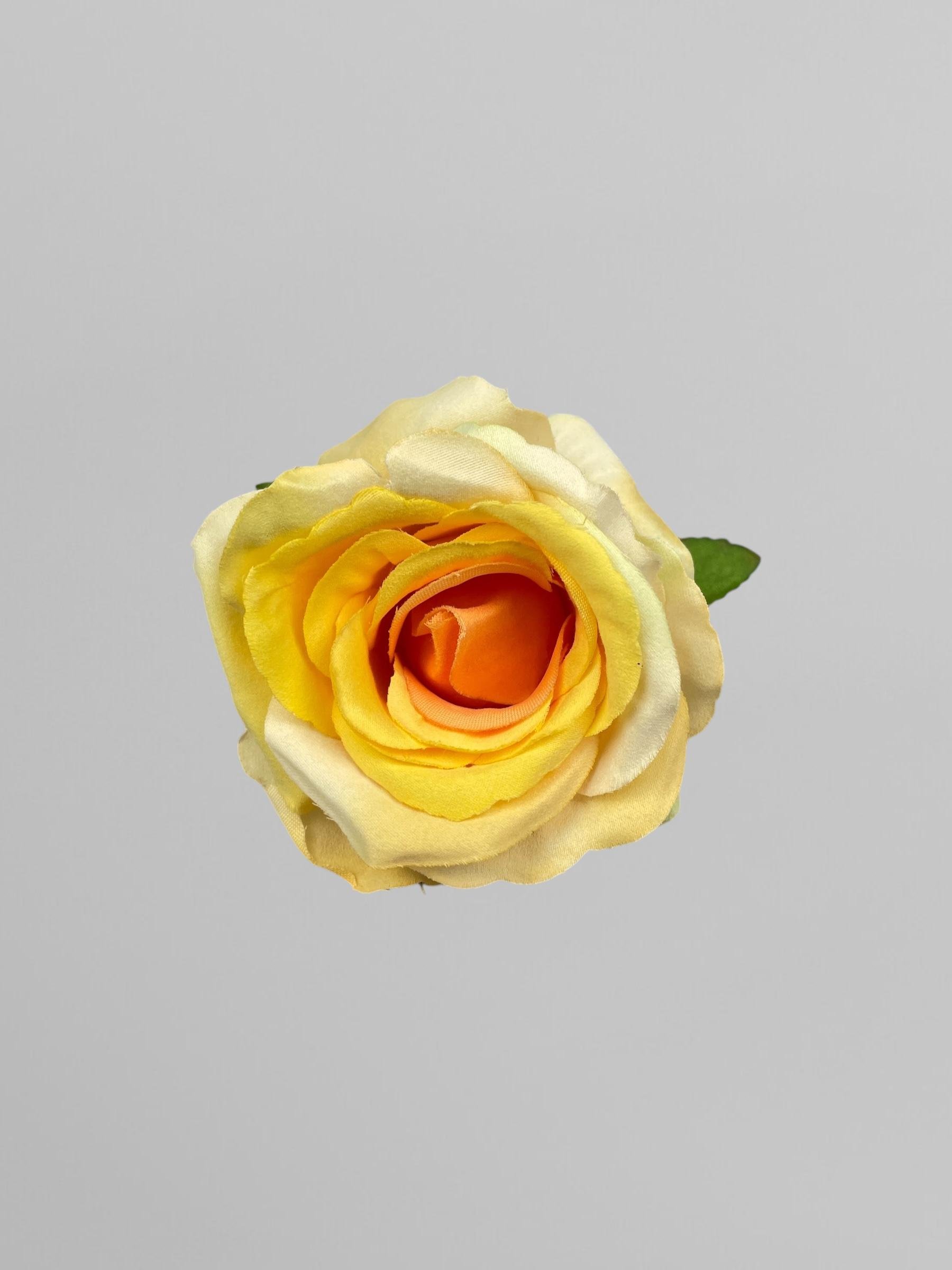 Искусственная головка розы сатиновая без стебля 10 см Желтый (К02019) - фото 1