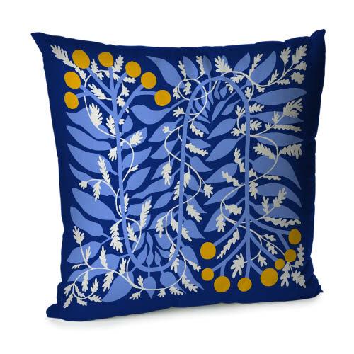 Подушка диванная из бархата Presentville Калина на синем фоне 45x45 см (45BP_22U005)