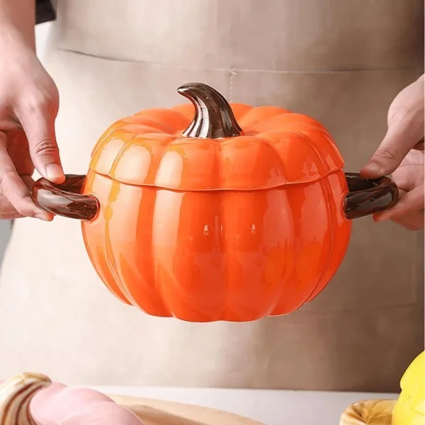 Кастрюля керамическая с антипригарным покрытием в виде Тыквы 1,5 л Оранжевый (Q00056) - фото 2